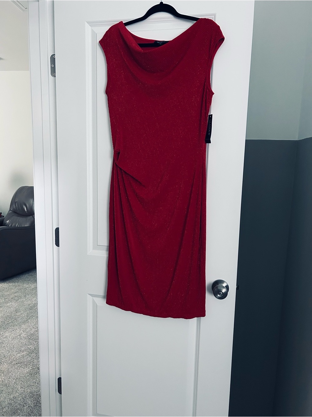 Red Sleeveless Draped Sheath Dress by Glamour Size 8